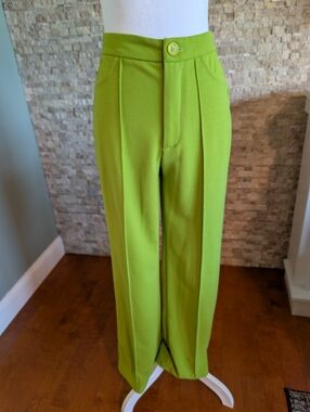 Lime Green Tailored Trousers Brat Green High Waist Wide Leg Pants Dopamine Sz S